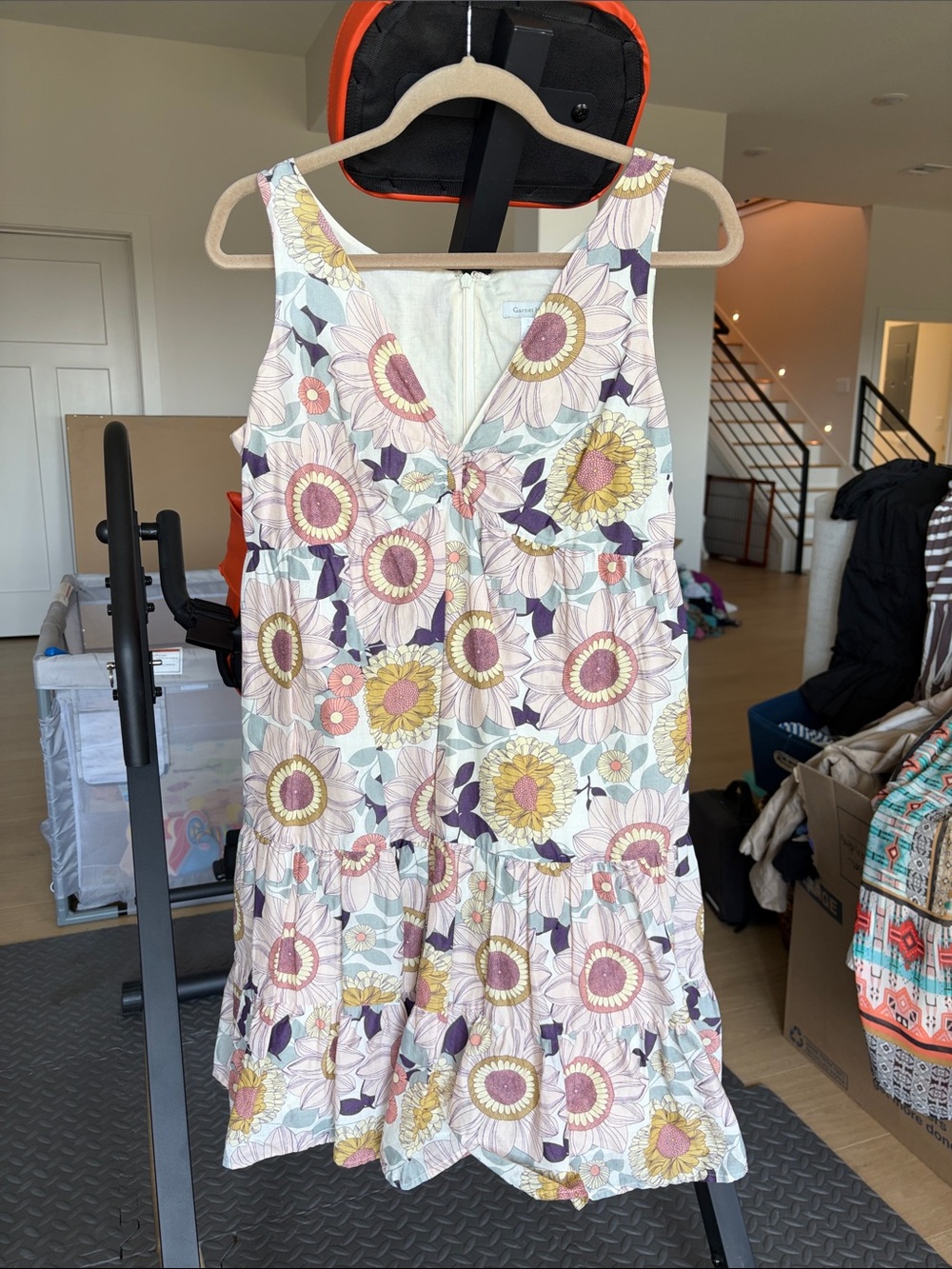 Garnet Hill Floral Tiered Midi Dress in Pink, Yellow & Purple